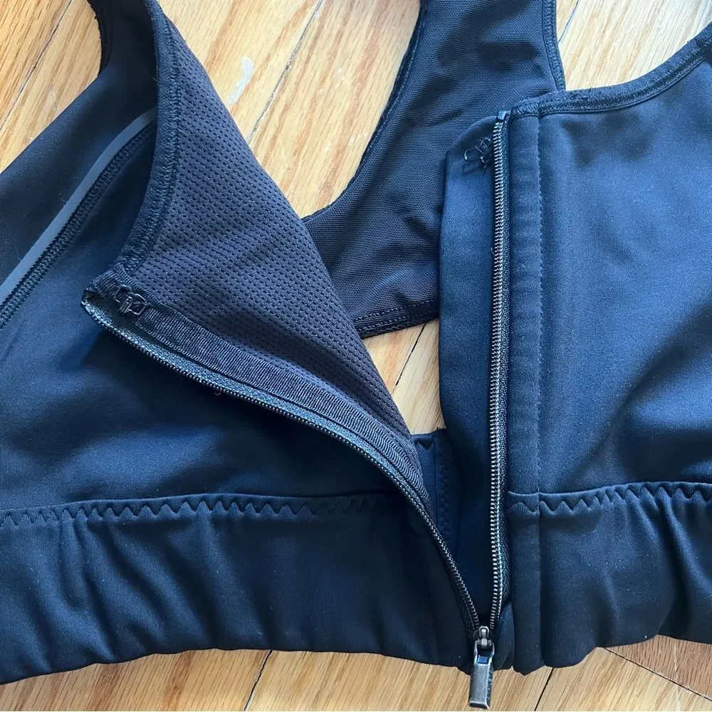 Athleta Black Zip-Front Sports Bra High Support Running Yoga Pilates Size L